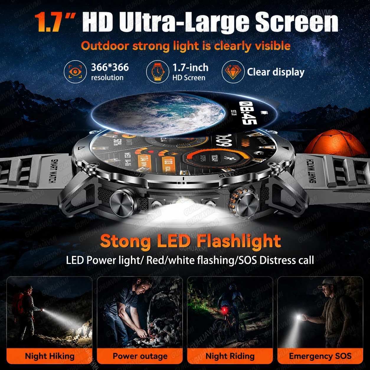 2026 New Military 1400mAh Battery Smart Watch Men Outdoor Flashlight 10ATM Waterproof Heart Rate Bluetooth Call Sports Bracelets 6