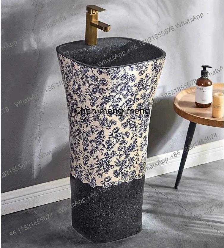 อ่างล้างหน้าเซรามิกแบบตั้งพื้นรุ่นใหม่ ดีไซน์ทันสมัย เหมาะสำหรับห้องน้ำ ห้องครัว สวน ระเบียง พร้อมขาตั้ง 1