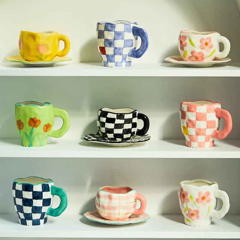 Korean Style Coffee Mug Irregular Hand-painted Flowers Breakfast Milk Cup Ceramic Mugs | Дом и сад