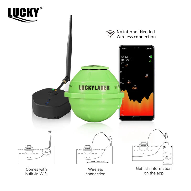 Fish finder WiFi LUCKY FF916 120M - Sonar sans fil compatible iOS Android pour pêche moderne