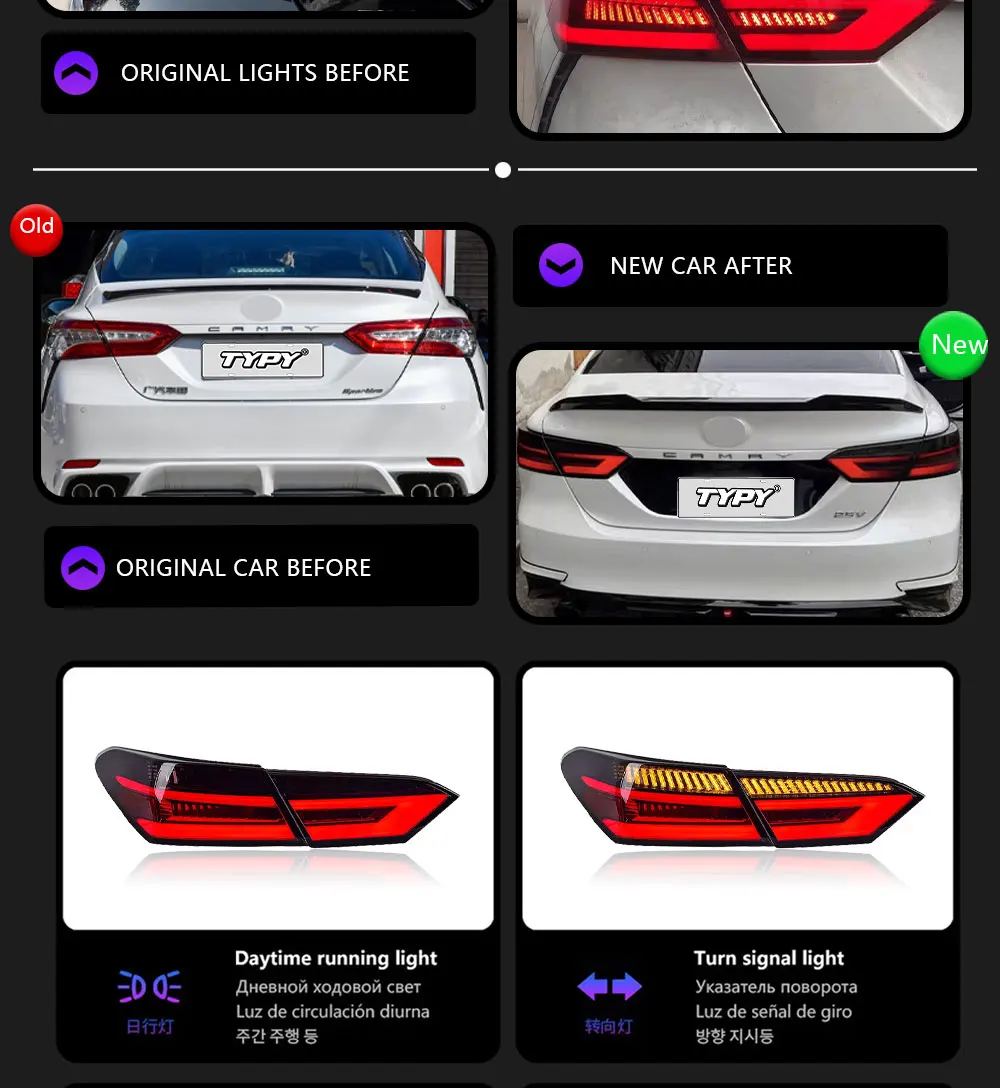 Feux arrière LED de la Camry illuminés la nuit