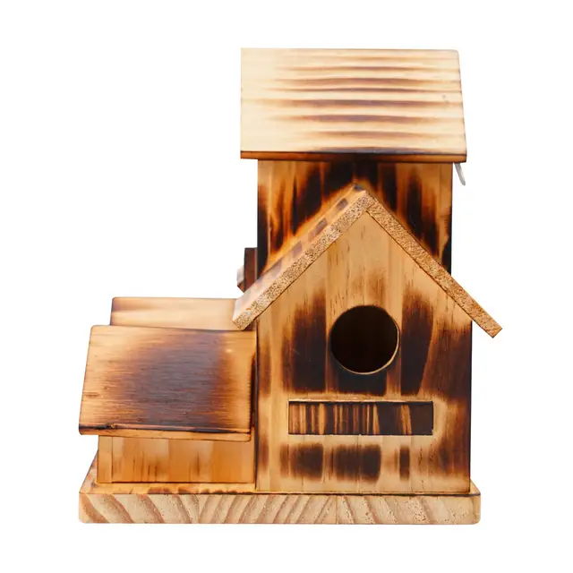 Maison d'oiseau en bois naturel fait à la main, nichoir, décoration de  jardin, 6 trous - AliExpress