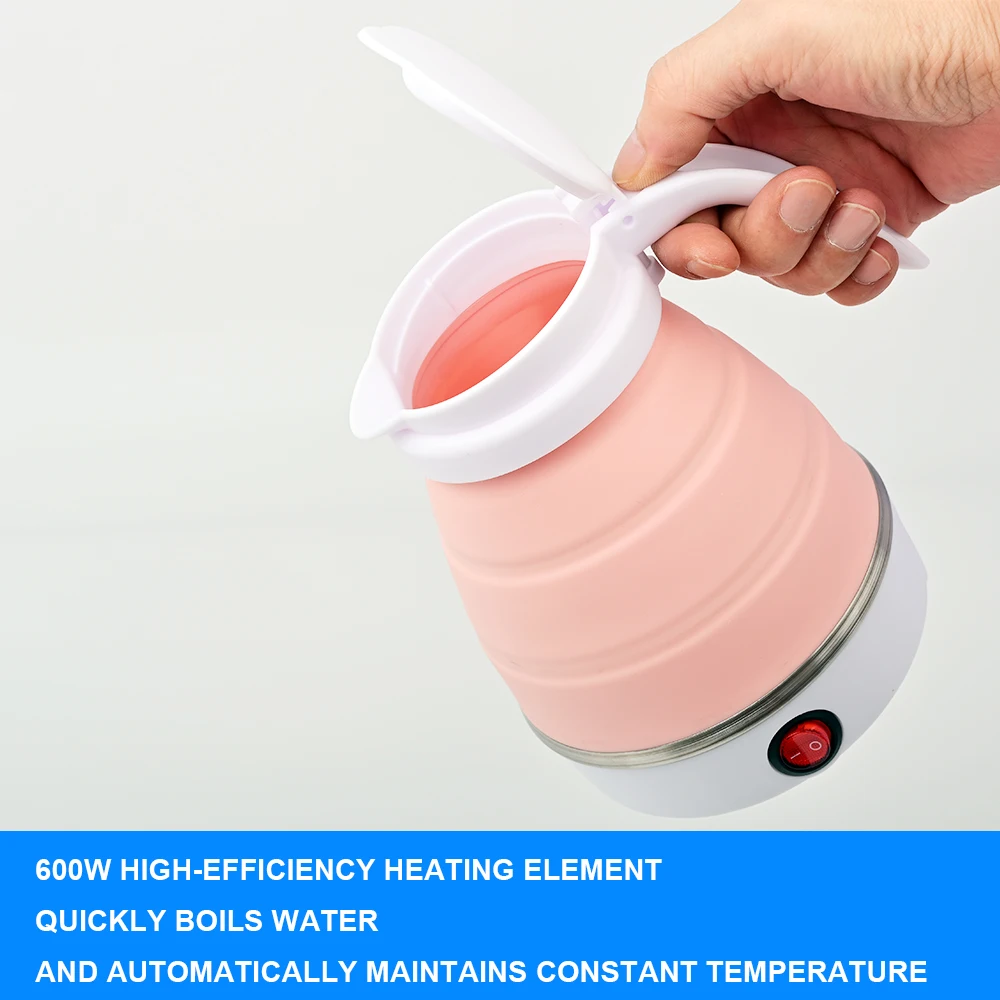 0.6L Mini Folding Kettle Portable Water Heater electric kettle household water heater silicone compression Easy To Travel 4