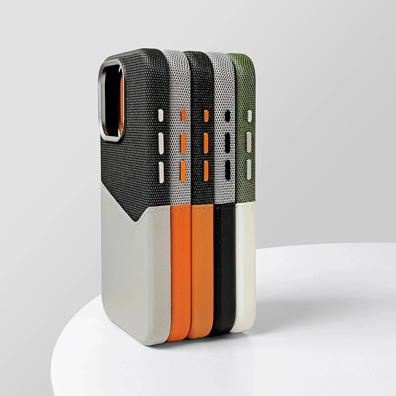 Linen Leather MagSafe Phone Case with Card Holder and Magnetic Wireless Charging - Shockproof Design