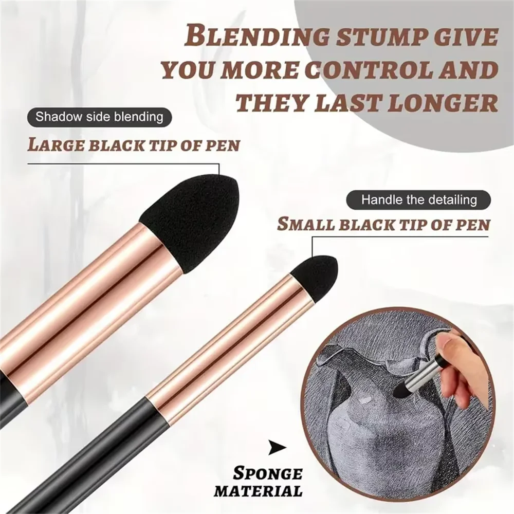 2Pcs Artist Blending Sponge Pen Double Headed Rubbing Brush Dual Tip Sketching Wipe Pen Drawing Art Blenders Tools 4