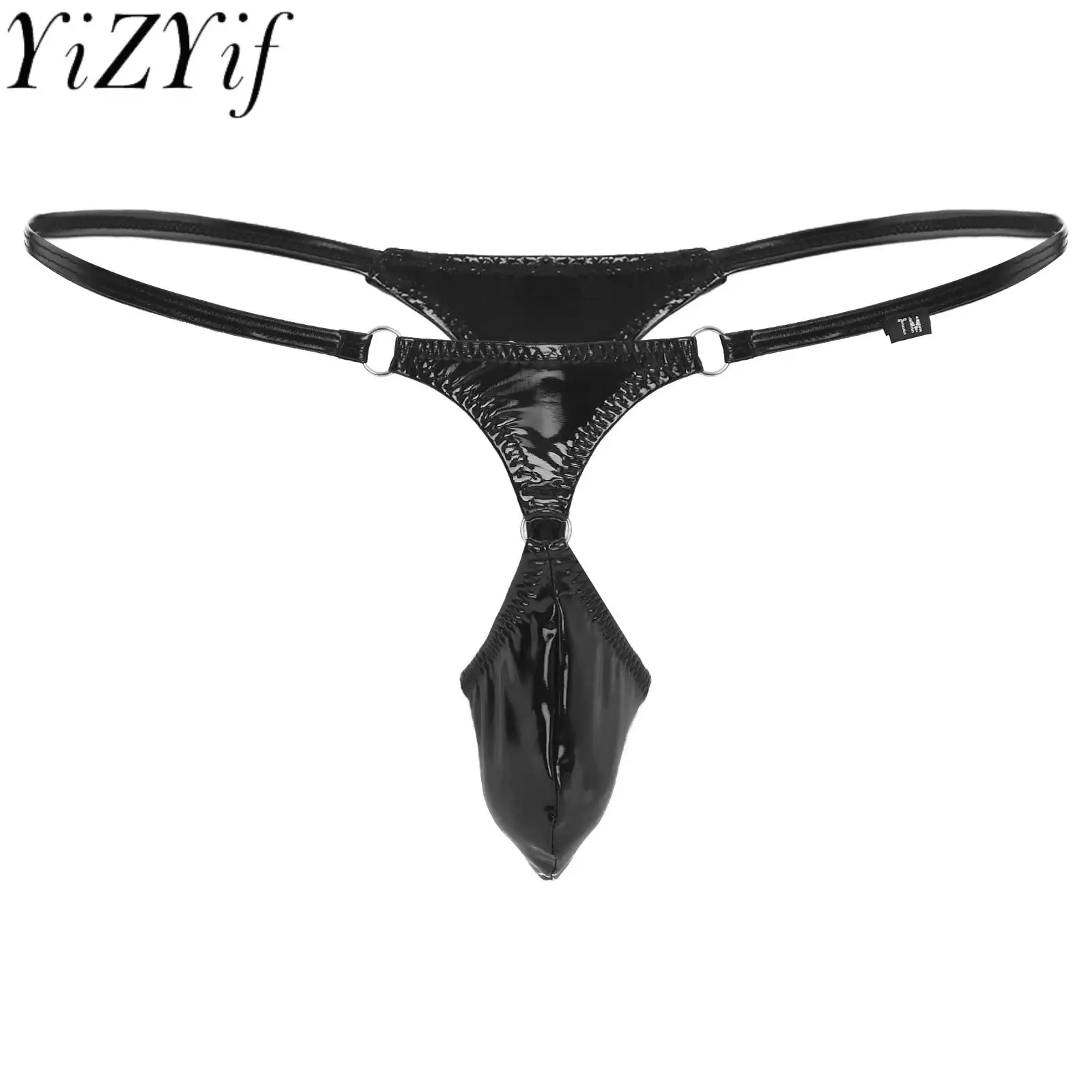 

Sexy Men's Patent Leather Underwear Bulge Pouch G-string Male Elastic Underpants T-back Low Rise Open Butt Thong Gay Panties