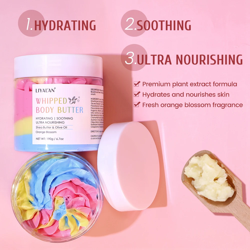 190g Rainbow Whipped Body Butter Skin Brighten Nourishing Hydrating Vegan Shea Butter Olive Oil Moisturizing Smooth Skin Dryness 2