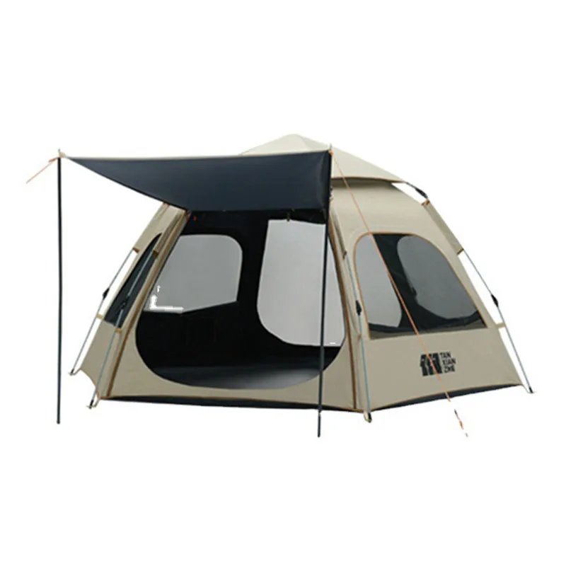 XIANZHE-Tente Portable Hexagonale Imperméable Noire et Adhésive, Entièrement existent, pour le Camping en Plein Air, Grand Espace, Protection Solaire, Tailles 3 à 5 Personnes