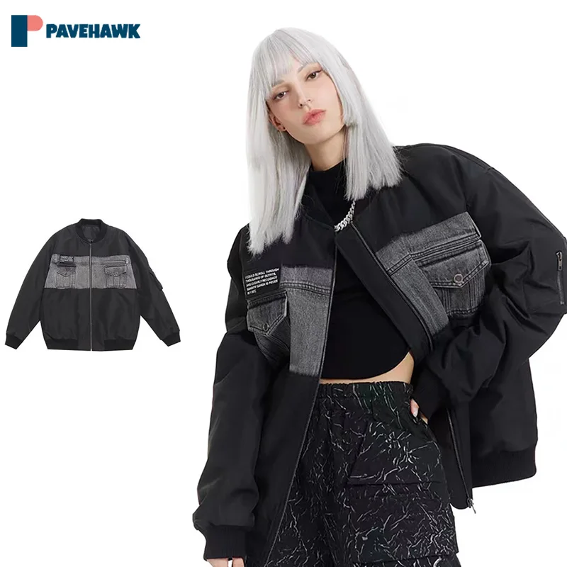 

American Vintage Denim Patchwork Jacket Man Woman Spring Autumn Varsity Jackets Unisex Harajuku Letter Baseball Uniform Outwear