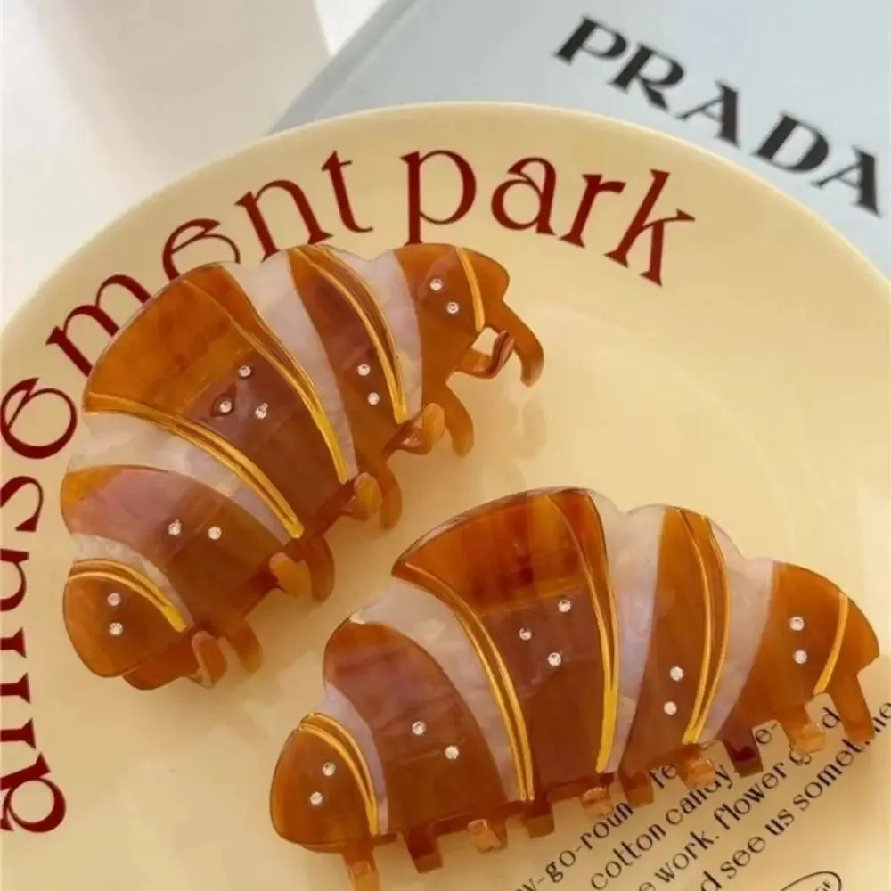 Kawaii Korean Style Croissant Hair Claw French Coffee Funny Diamond Crab Clip Headwear Acetic Acid Shark Clip Girls