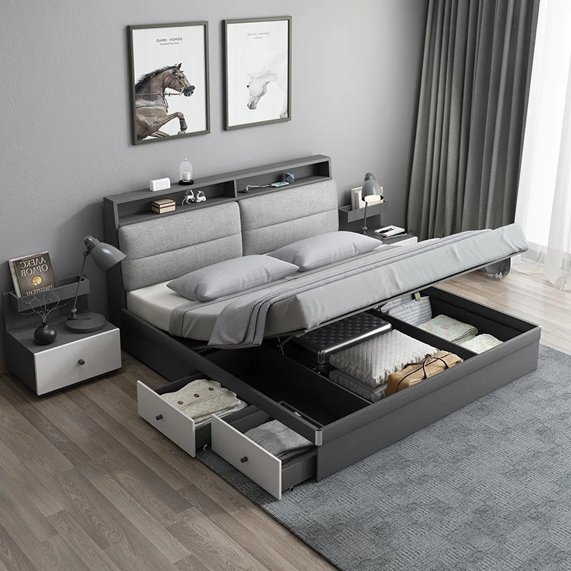 

Nordic high box storage bed 1.8 meters master bedroom double bed modern simple small apartment multi-functional storage bed home