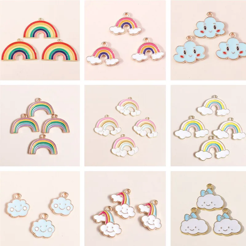 20pcs 귀여운 에나멜 무지개 구름 매력 펜 던 트 쥬얼리 만들기 목걸이 귀걸이 팔찌 액세서리 DIY 공예 용품