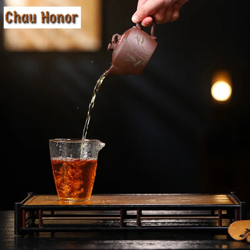 120ml Aesthetic Yixing Purple Clay Teapot Famous Artists Handmade Large Calibre Pot Raw Ore Mud Kettle With Infuser Zisha Teaset