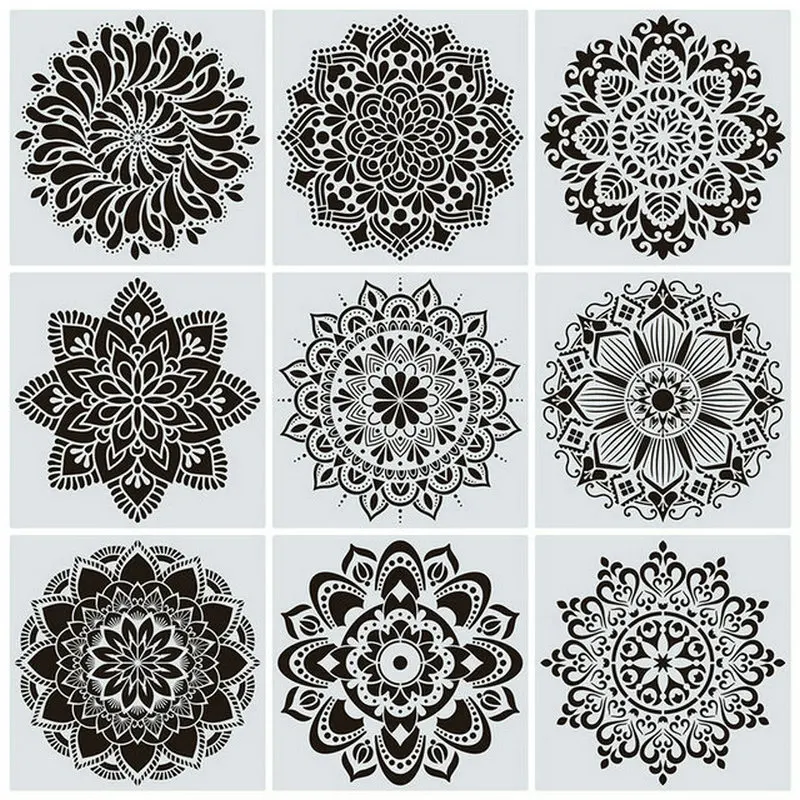 Lot De 6 Pochoirs Mandala BLUGUL – Pour Peinture, Aérographe, Déco Sur Bois, Toile, Pierre