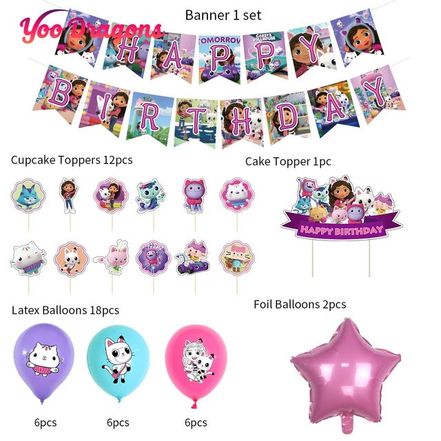 Gabby Dollhouse Birthday Decorations Balloons Arch Kit Cat Theme Set Supply Party Decor Gabbys Doll house Figure Toys for Chil 5