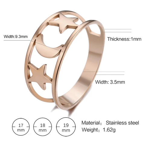 Moon Star Finger Rings for Women Gold Color Lover Couple Rings Gift for Girlfriend Wedding Stainless Steel Fine Jewelry