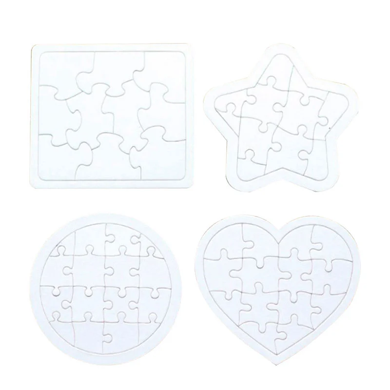 

4Pcs Kids Coloring Blank Puzzle DIY Paper Jigsaw Puzzles Four Shapes Drawing Doodle Board (White)