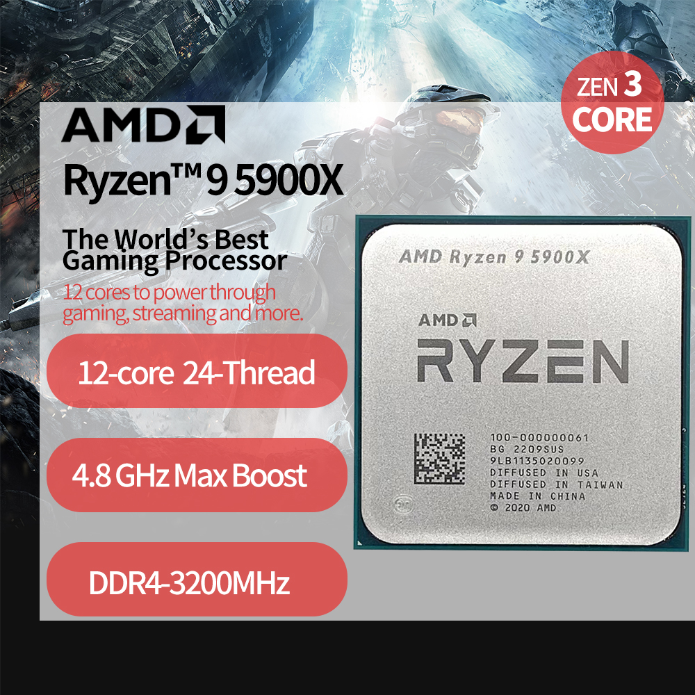 AMD Ryzen 9 5900X R9 5900X 3.7 GHz Twelve-Core 24-Thread CPU Processor 7NM L3=64M 100-000000061 Socket AM4 without fan