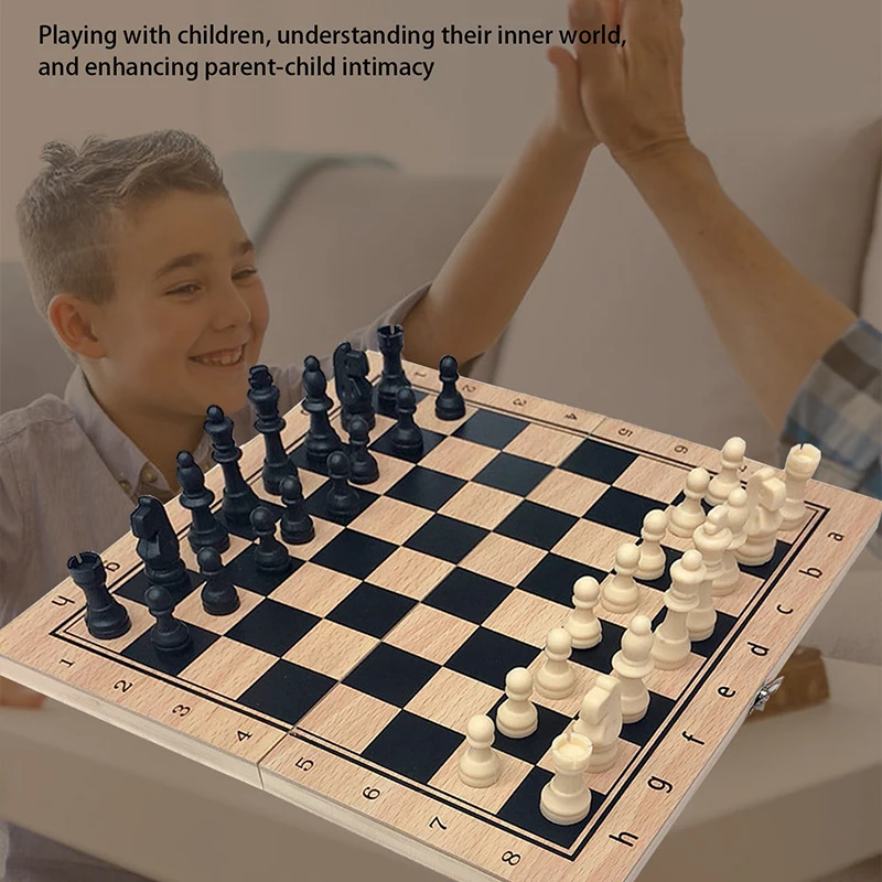Three-in-one Wooden Chess Set Foldable Portable Chessboard Puzzle Toy