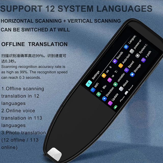 Dizionario traduzione penna Scanner scansione testo lettura traduttore  dispositivo Scanner multilingue supporto 113 lingue traduci - AliExpress