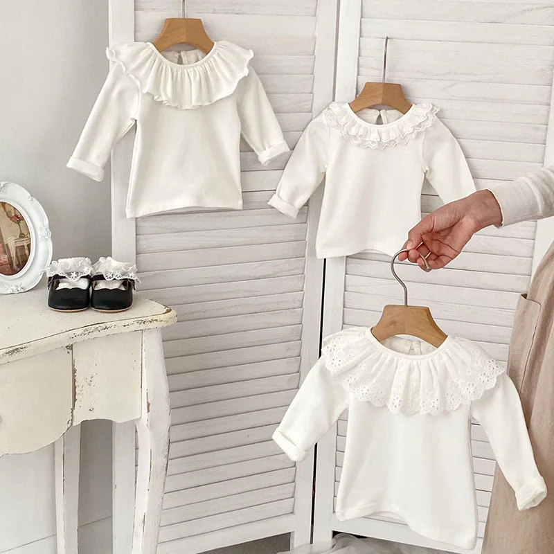 New Spring Toddler Baby Girl T-shirt Long Sleeved Cotton White Newborn Baby Girls Pullover Tops Children Clothing