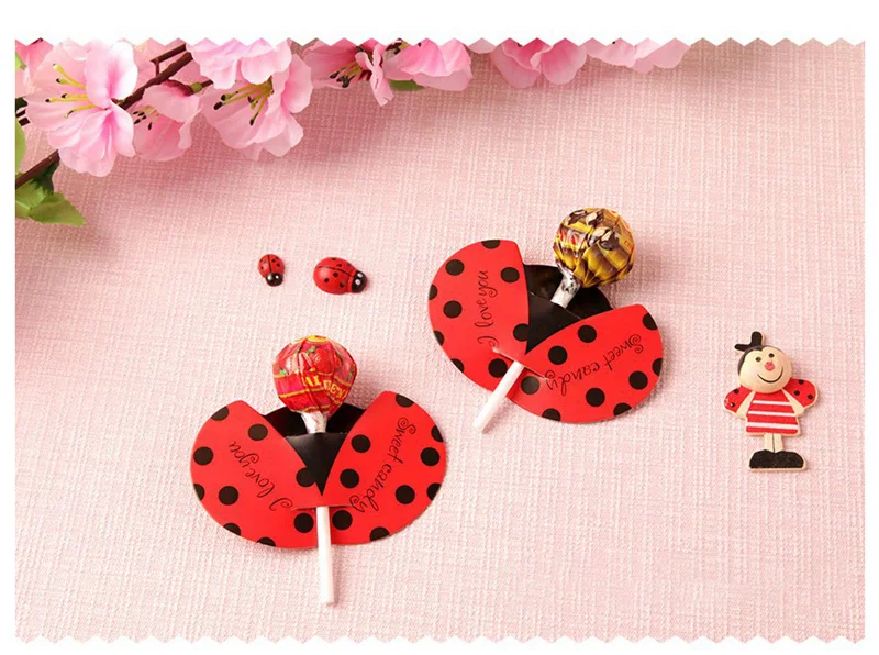 20/50PCS Insekt Süßigkeiten Paket Karte Marienkäfer Schmetterling Biene Lutscher Halter Kinder Geschenk Baby Dusche Geburtstag Party Süßigkeiten dekorationen – Detail 6