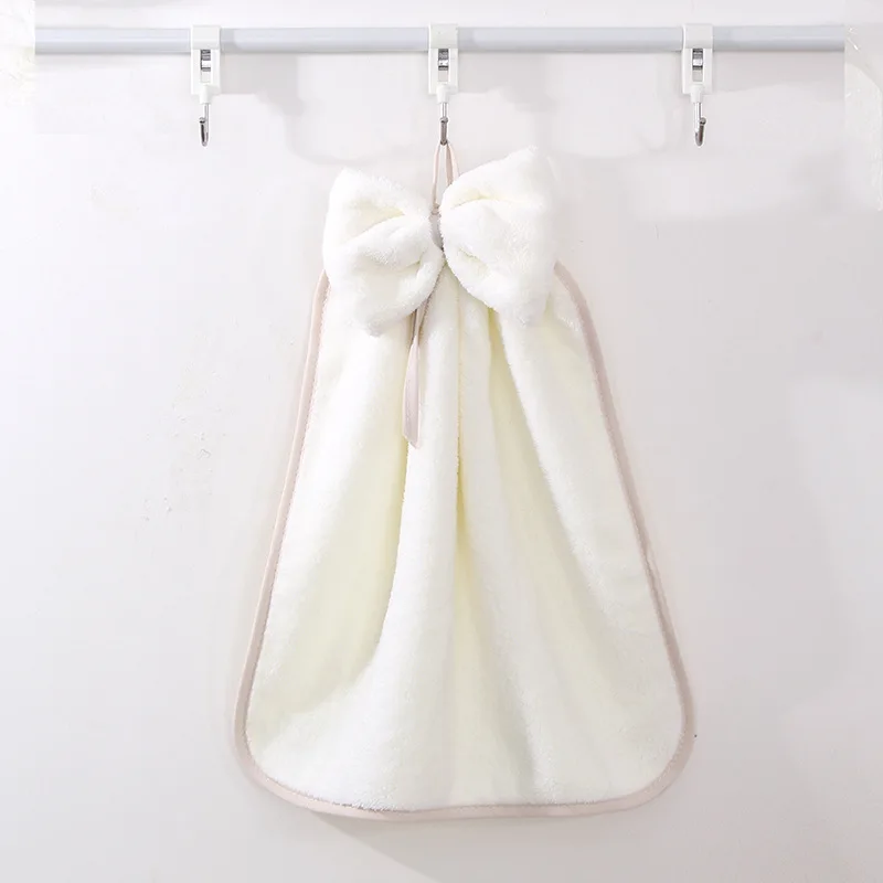 

Cute Hanging Bow-Knot Hand Towel Soft Absorbent Kitchen Cleaning Towels For Home Hotel Coral Fleece Quick-Dry Cleaning-Clothes