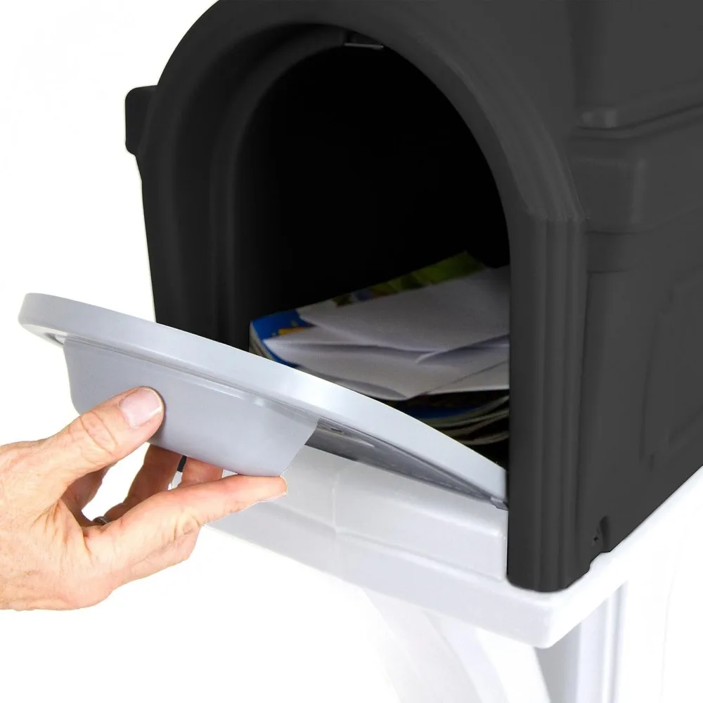 Classic Plastic Residential Mailbox & Post Mount Combo Kit with 2 Access Doors - Light Gray/Dark Gray 3