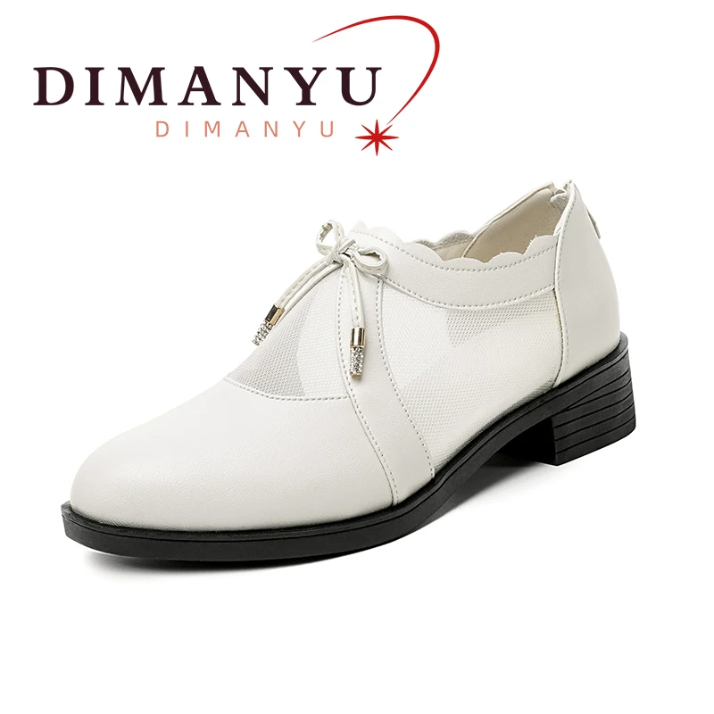 DIMANYU Female Sandals Genuine Leather 2024 New Medium Heel Women's Sandals Fashion Mesh Large Size Mom Shoes