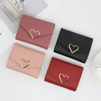Korean version women wallet short heart-shaped three fold women's wallet multi card slot card bag zero wallet  purses for women - Image 2