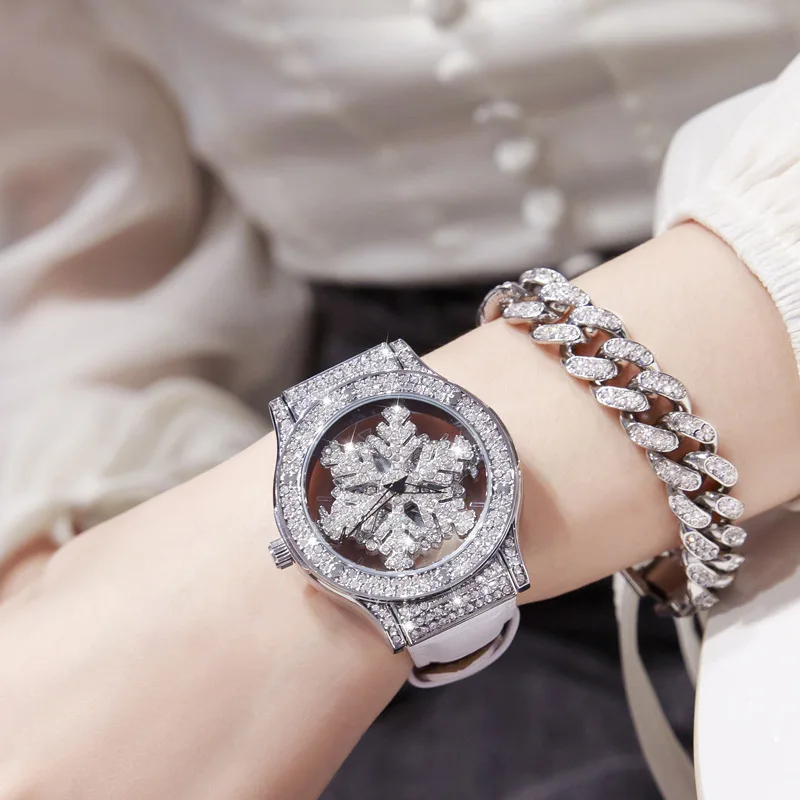 

Sdotter UTHAI BK120 Rotating Snowflake Hollowed Out Full Diamond Women's Watch Light Luxury Luck Full Sky Star Waterproof Quartz