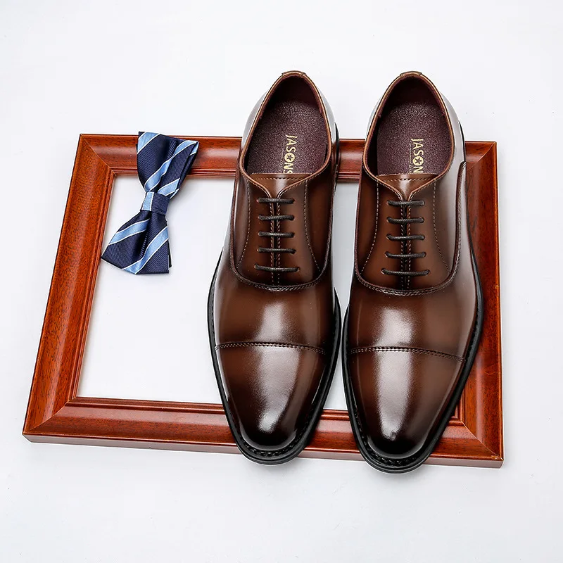 

Men Leather Shoes Business Formal Pointed Toe Lowtop Nonslip Solid Color Casual British Style Oxford Wedding men's shoes