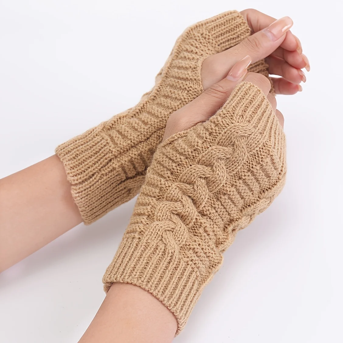 Comfortable Winter Gloves for Women - White Semi-Finger Gloves with Elastic No-Finger Design for Warmth, Stretchy and Comfortable - 2