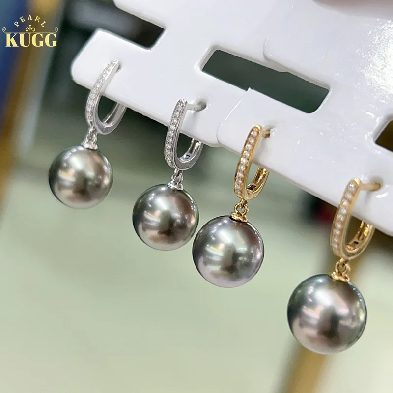 KUGG PEARL 18k White or Yellow Gold Earrings 10-11mm Natural Tahiti Black Pearl Earrings Exquisite Diamond Jewelry for Women bernstein trouble in tahiti