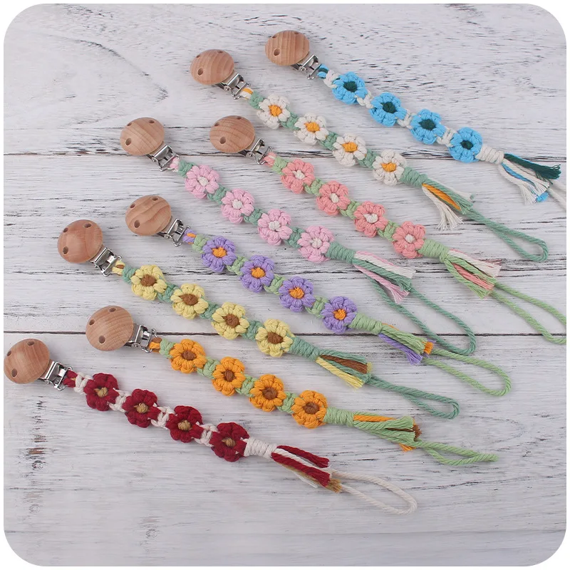 

Baby Pacifier Clips Flower Handmade DIY Crochet Dummy Nipples Holder Clip Chain Babies Teethers Newborn Teething Toy Accessories