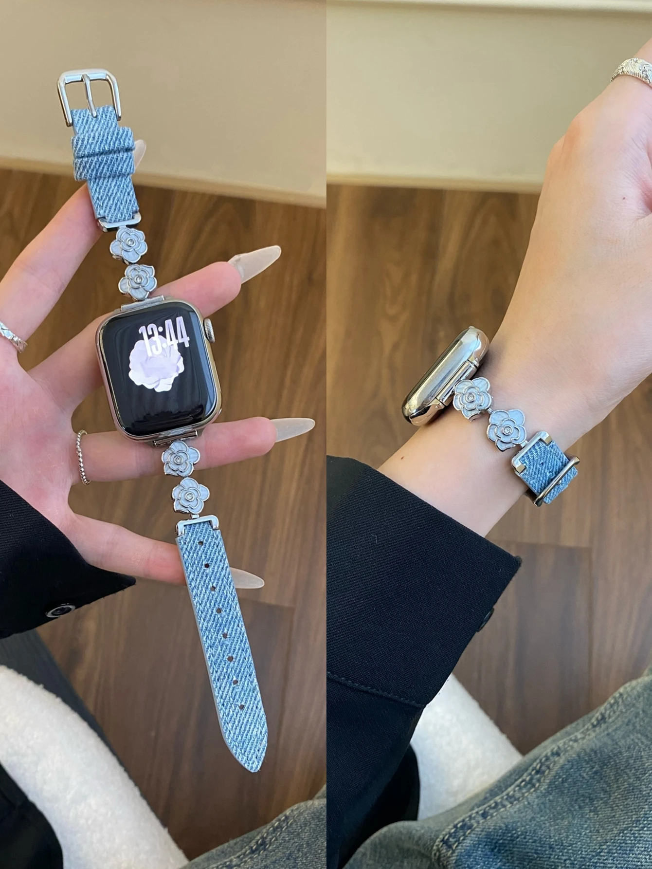 ตัวเลือกสินค้า สายนาฬิกาผ้า denim วินเทจ สำหรับ Apple Watch ผู้หญิง