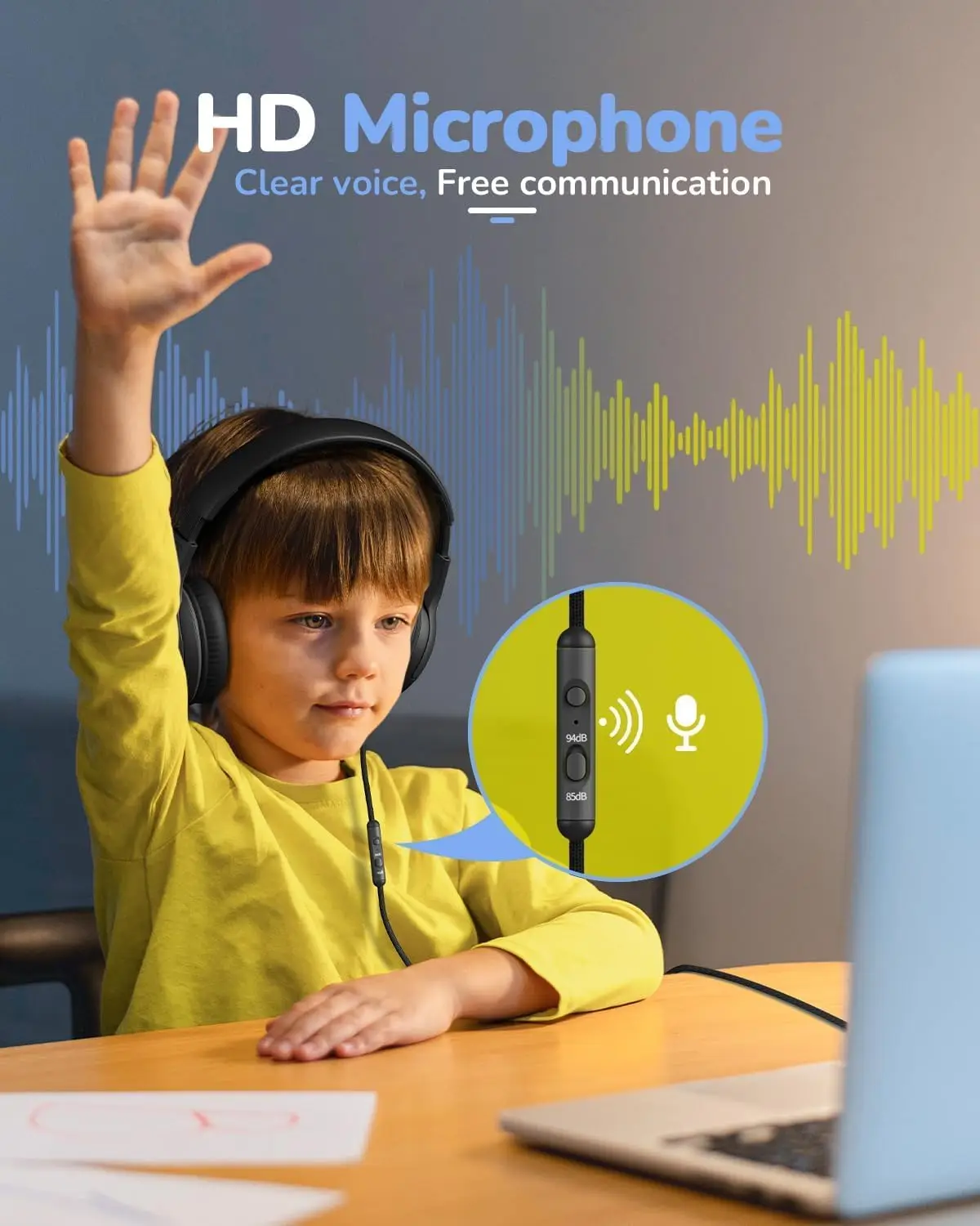 1/2/3Pcs AT2 Kids Headphones Wired Toddler Headsets with Mic Over-Ear Headphone 3.5mm Jack Foldable on-Ear Design for PC,Laptop 3