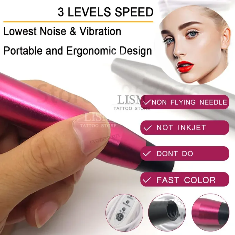 PMU Machine Temporary Tattoo Machine Pen Permanent Makeup Tattoo Pen Rotary Dermograph Contour Gun with Cartridge Needles