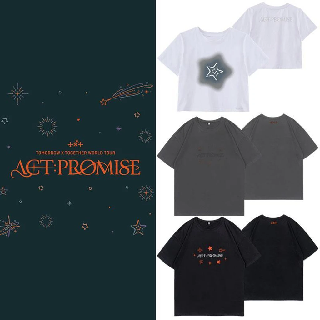

Women's Tops Kpop ACT PROMISE Letter Pattern T-Shirt Men Women Harajuku Casual Cotton Short Sleeve Y2K Women's Clothing