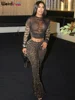 Weird Puss Sexy 2 Piece Set Women See Through Midnight Party Full Sleeve Crop Tops+Pants Matching Clubwear Skinny Autumn Outfits 1