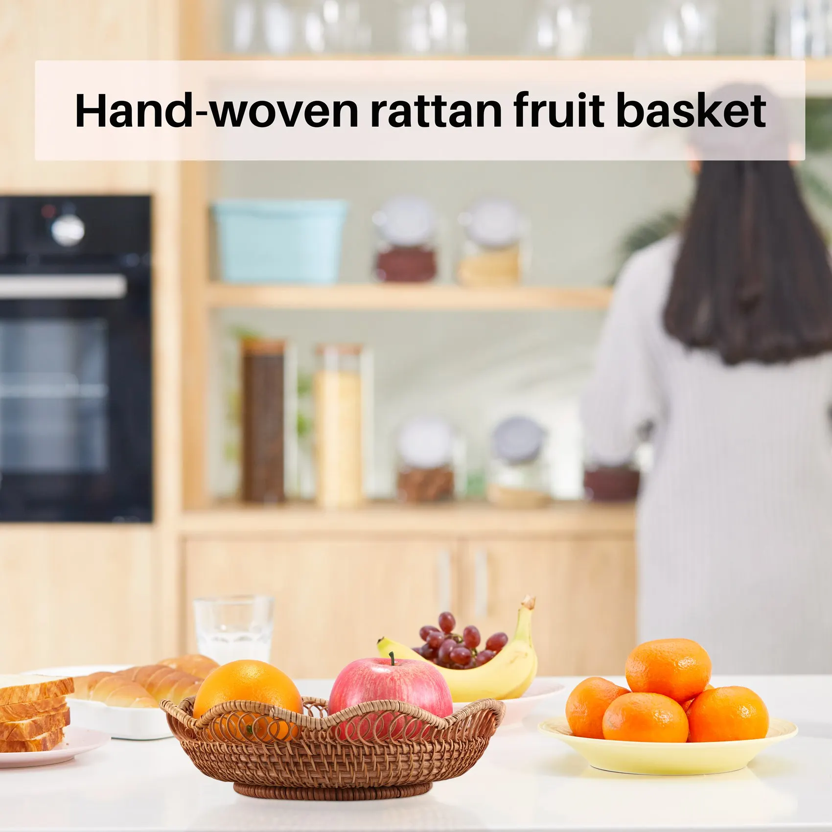 Hand-Woven Rattan Storage Basket Fruit Basket Wicker Woven Tray Restaurant Small Container Home Decoration S-23X5.5cm 4