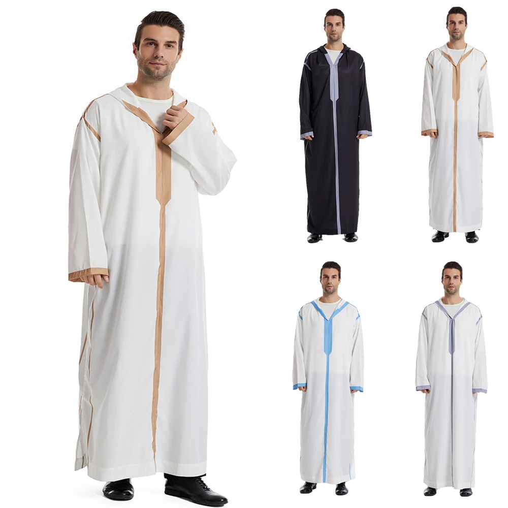 

Dubai Turkey Men Robe Hooded Pockets Long Sleeve Jubba Thobe Muslim Islamic Clothing Arabic Abayas Kaftan Abaya Dress Thoub Gown