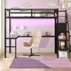 Metal Full XL Loft Bed with Desk and Wardrobe, Storage Stairs, LED Lights, USB Port, Heavy Duty Space Saving Children's Wardrobe 2