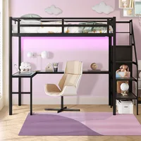 Metal Full XL Loft Bed with Desk and Wardrobe, Storage Stairs, LED Lights, USB Port, Heavy Duty Space Saving Children's Wardrobe 2