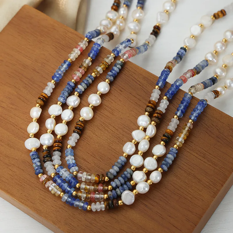 

2024 New Natural Stone Beaded Chain Colorful Necklace Women'S New Freshwater Pearl Fine Jewelry Gift Bohemian Accessories Free