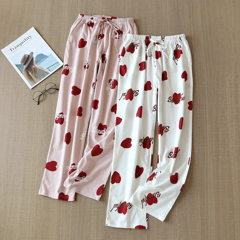 2024 New Soft Pajamas Pants Cotton Sleep Bottoms Women Printed Style Spring Summer Cotton Home Pants Loose Large Size Trousers