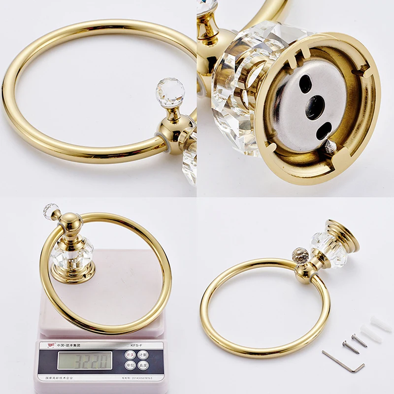 Chrome Gold Towel Ring Crystal Hand Towel Holder Polished Brass Bling Bar Bathroom Accessories Wall Mounted EL854-80 bathroom towel ring,bathroom towel holder