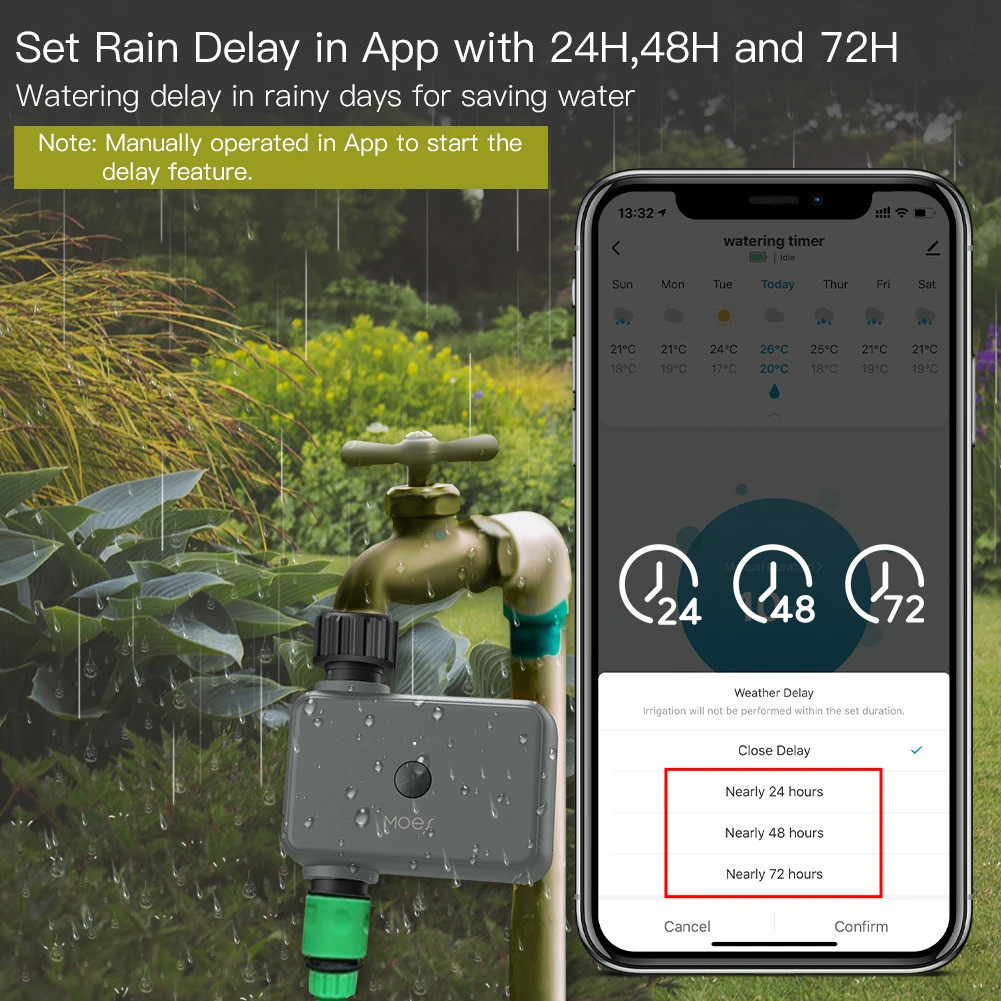 Smart Tuya Bluetooth Water Timer Rain Delay Programmable Irrigation Timer with Automatic and Manual Watering Hub Required