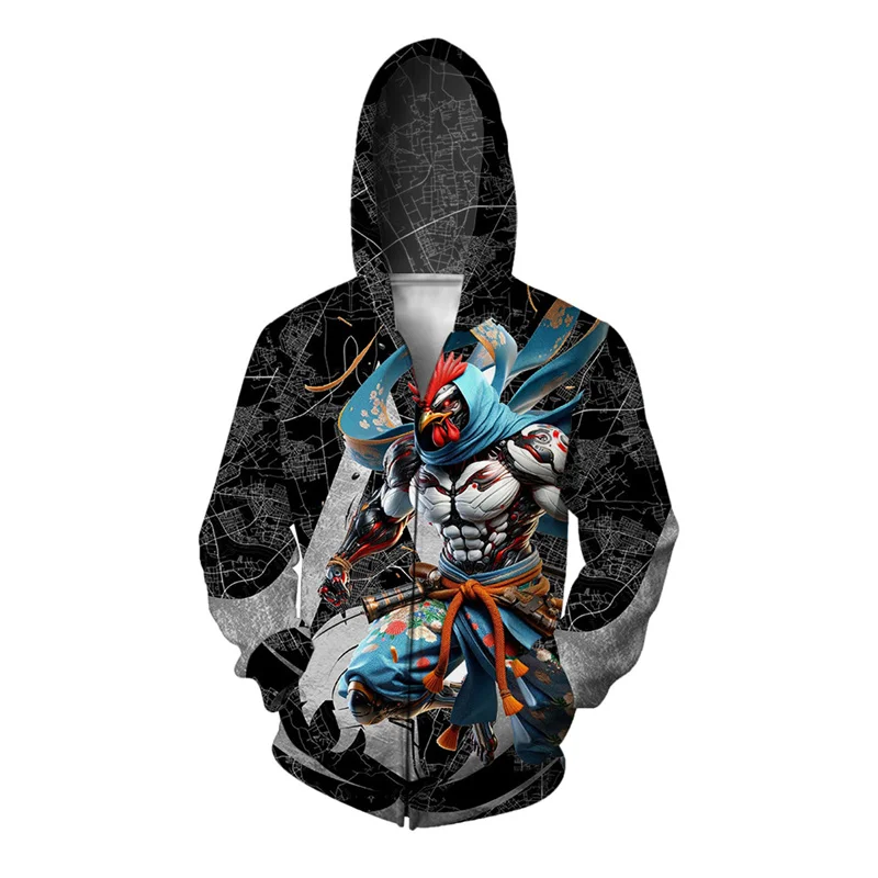 thumbnail image 1 of Sudadera con capucha con estampado 3D de calavera, lobo y pollo para hombre, sudaderas con gráficos de animales para la playa, sudaderas casuales, cómodas, con capucha, holgadas y con cremallera, 1 of 5