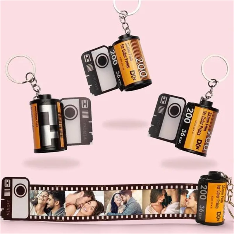 

5/10pcs Photos Film Roll keychain Couple Gifts DIY Photo Text Albums Cover Keyring Custom Memorial Valentine's Day Lover Present